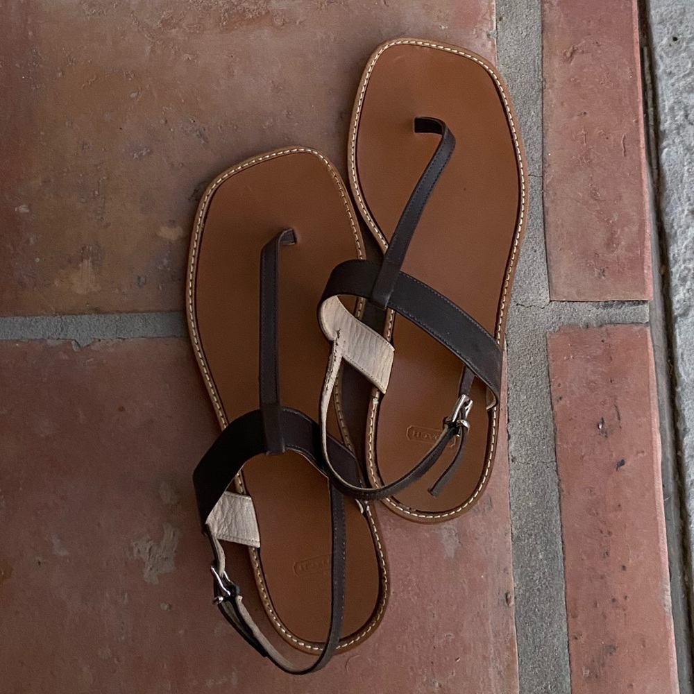 Coach thong sandal in dk brown leather 6.5B